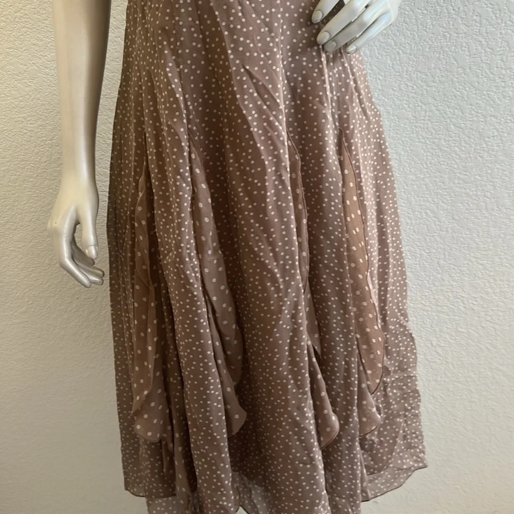 NWT Adrianna Papell Taupe Polka Dot Silk Dress - Picture 5 of 9
